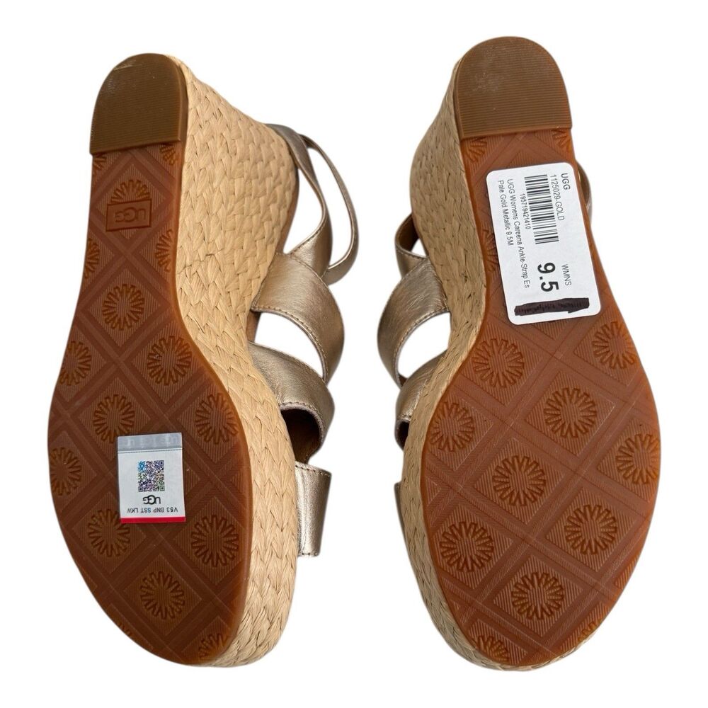 UGG Careena Ankle Strap Wedge Sandals 1125209 Women’s 9.5 Pale Gold Metallic - Picture 7 of 9